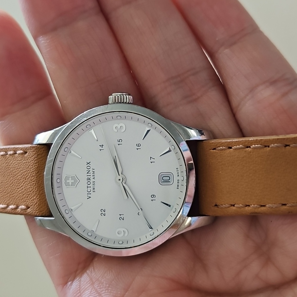 Victorinox swiss army Tan Leather Strap Watch with Silver Accents